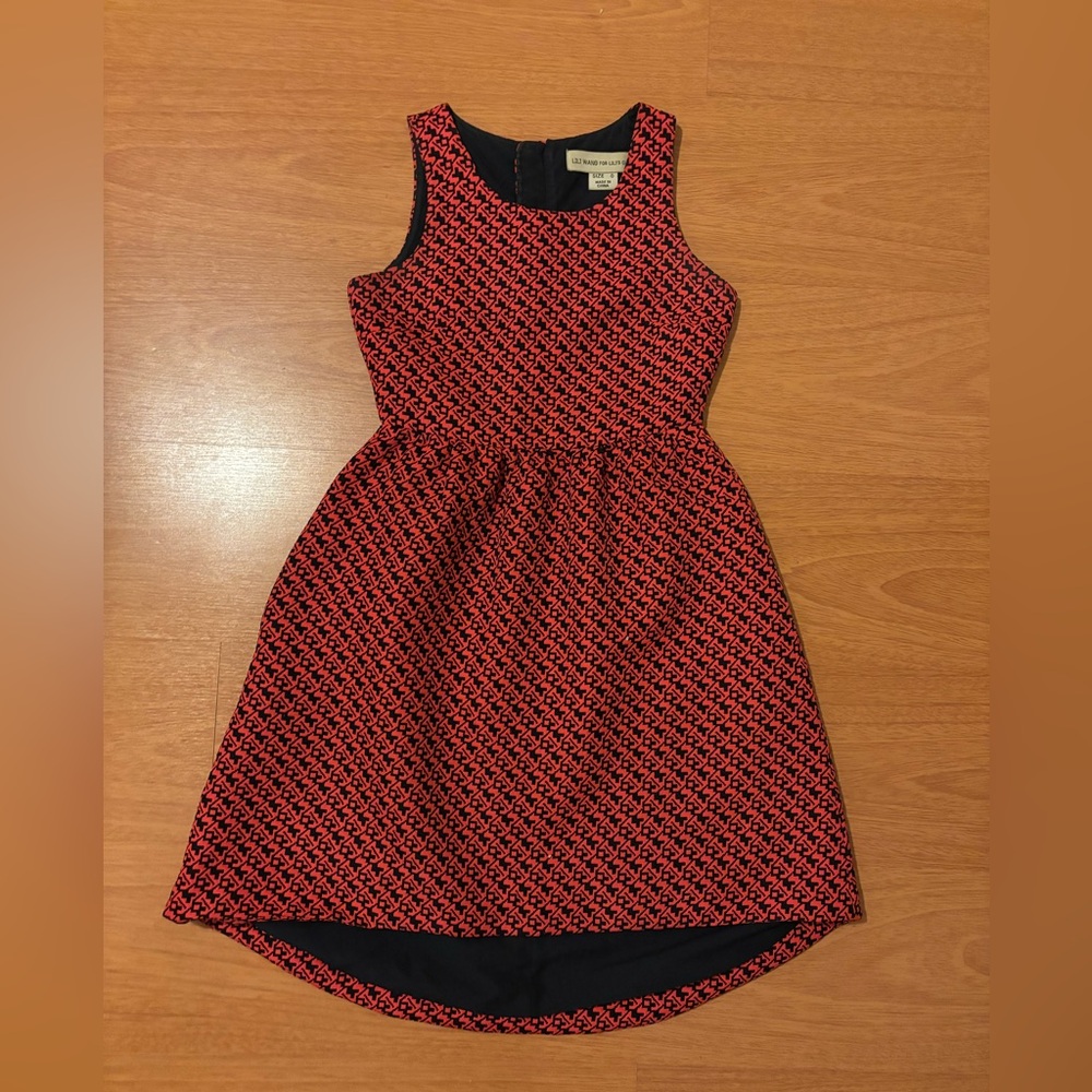 Anthropologie Lili Wang Houndstooth Red and Black Dress